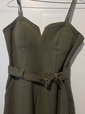 Material Girl Strapless Olive Belted Dress with Gold Buckle